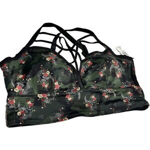 Torrid Strappy Cross Front Bikini Top Traditional‎ Roses Skulls Black 2X NWT